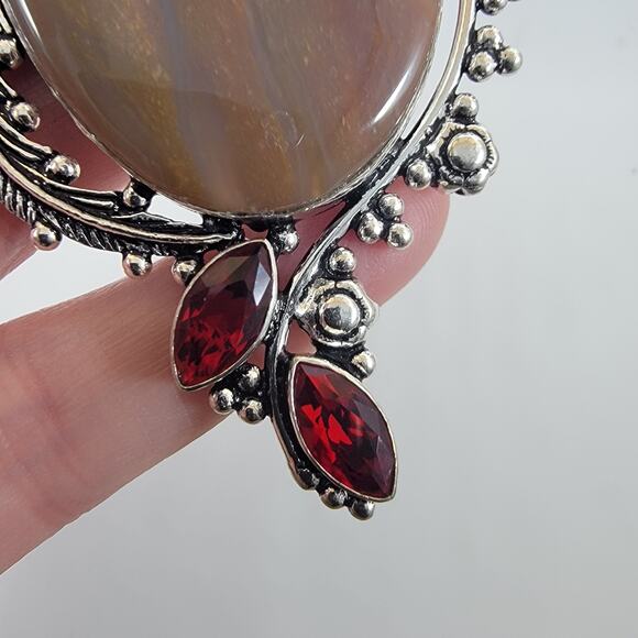 Brown Jasper Pendant – With Red Garnet Accents + 20" Sterling Silver Chain - Picture 7 of 10